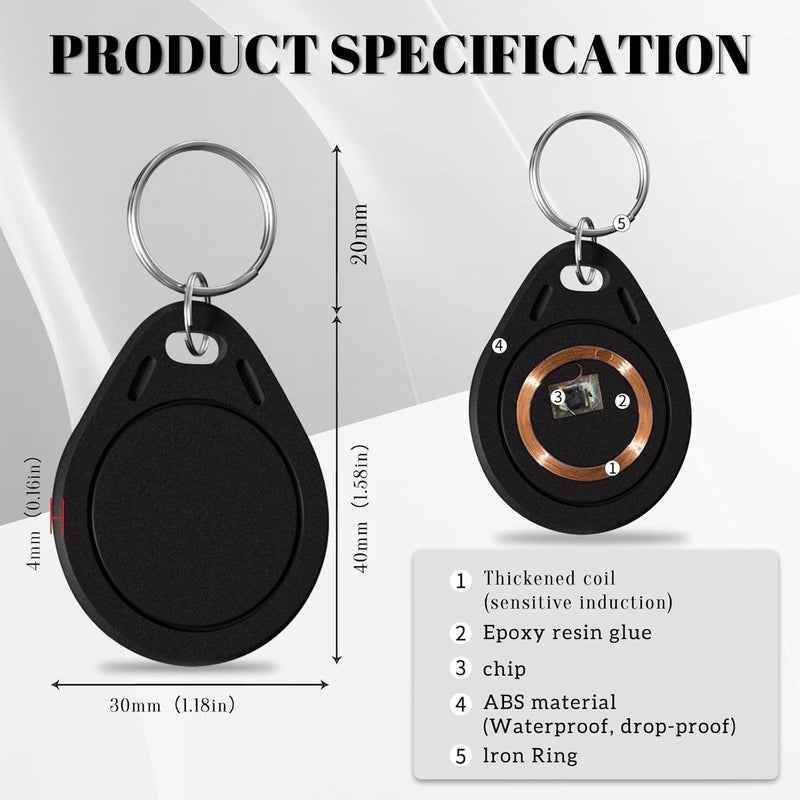 BABIQT 30 قطعة من بطاقات RFID MIFARE Classic 1K مفاتيح فوب NFC بطاقات مفاتيح F08 ISO14443A 13.56 ميجاهرتز سوداء M1 بطاقة دخول للتحكم في الوصول - Image 4